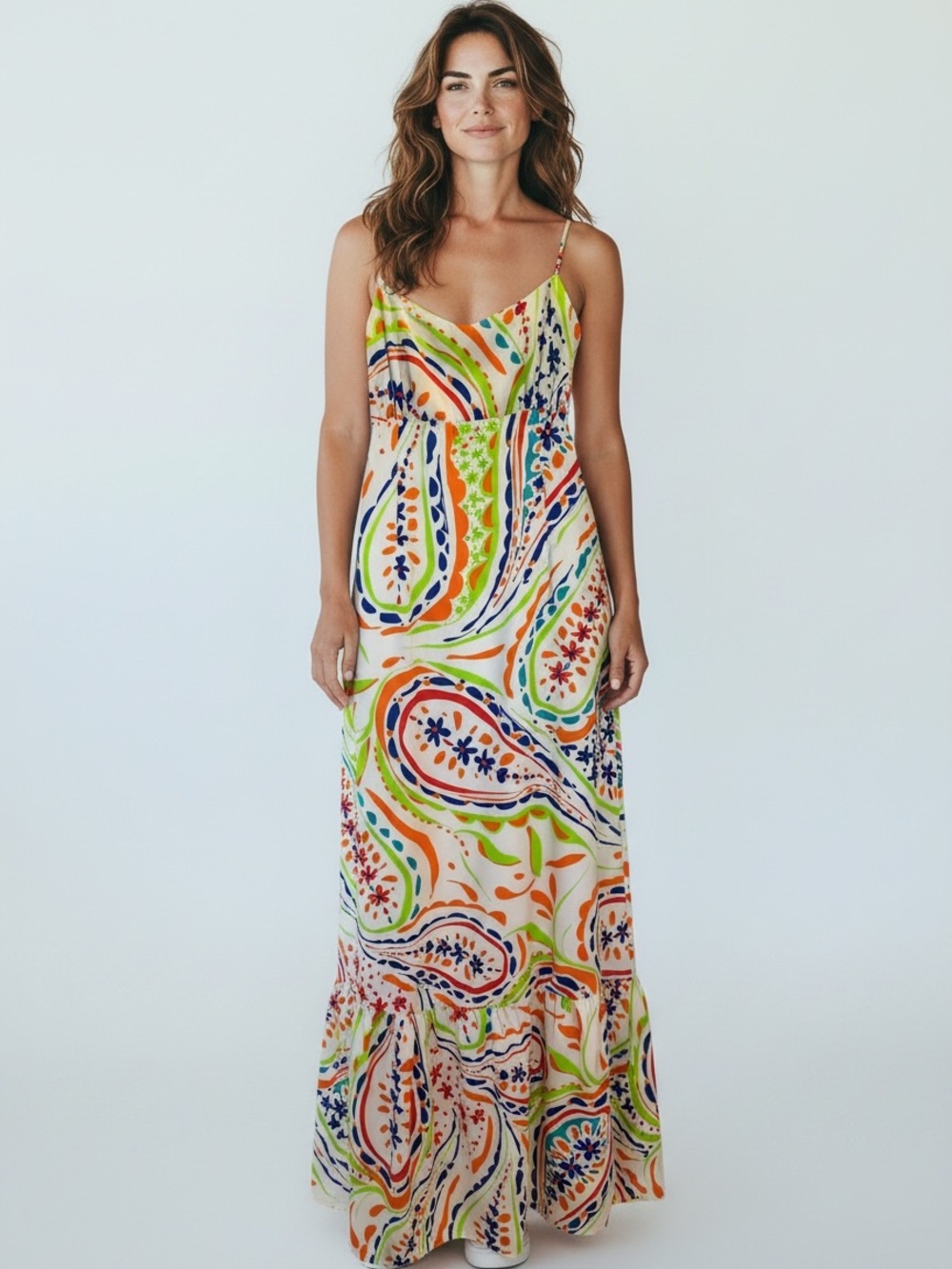 Lavender Brown Juliana Maxi Dress, Ivory/ Neon Multi